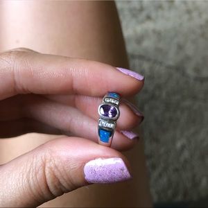 Amethyst, opal, CZ Silver Ring